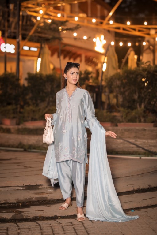 Powder Blue Pure Silk 3-Piece Suit – Timeless Embroidery & Elegant Style